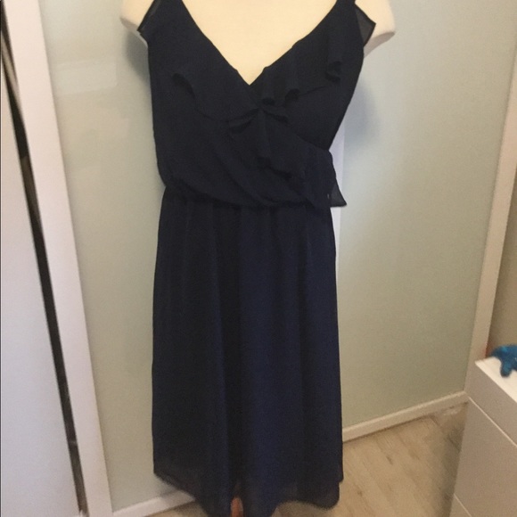 NWT Chaps by Ralph Lauren Navy Chiffon Midi Dress - Picture 2 of 5